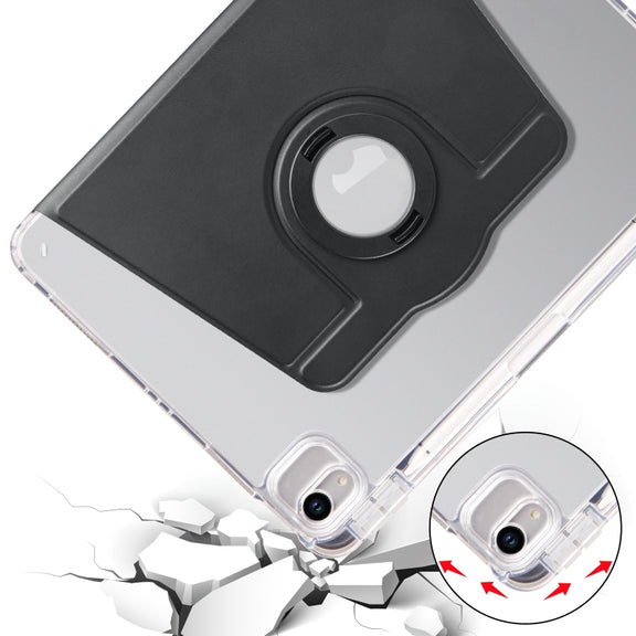 For iPad Air 13 2024 Clear Acrylic 360 Rotation Detachable Leather Tablet Case(Black)