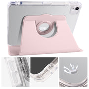 For iPad Air 13 2024 Clear Acrylic 360 Rotation Detachable Leather Tablet Case(Pink)