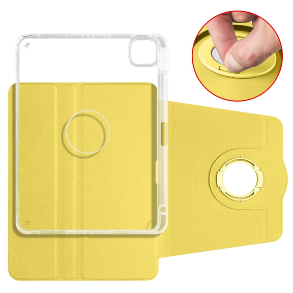 For iPad Air 13 2024 Clear Acrylic 360 Rotation Detachable Leather Tablet Case(Yellow)