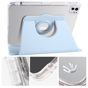 For iPad Pro 11 2024 Clear Acrylic 360 Rotation Detachable Leather Tablet Case(Ice Blue)