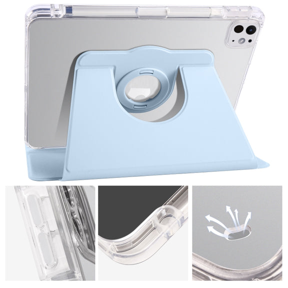 For iPad Pro 11 2024 Clear Acrylic 360 Rotation Detachable Leather Tablet Case(Ice Blue)