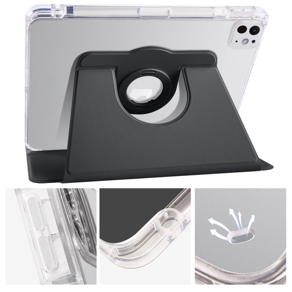 For iPad Pro 11 2024 Clear Acrylic 360 Rotation Detachable Leather Tablet Case(Black)