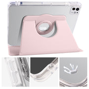 For iPad Pro 11 2024 Clear Acrylic 360 Rotation Detachable Leather Tablet Case(Pink)