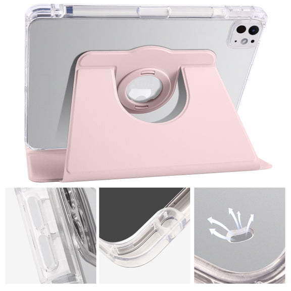 For iPad Pro 11 2024 Clear Acrylic 360 Rotation Detachable Leather Tablet Case(Pink)