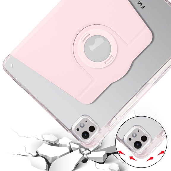 For iPad Pro 11 2024 Clear Acrylic 360 Rotation Detachable Leather Tablet Case(Pink)