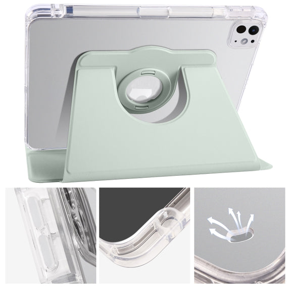 For iPad Pro 11 2024 Clear Acrylic 360 Rotation Detachable Leather Tablet Case(Light Green)