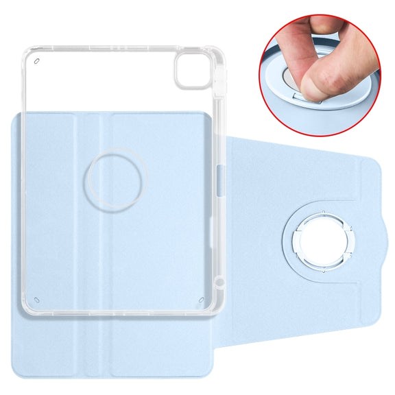 For iPad Pro 13 2024 Clear Acrylic 360 Rotation Detachable Leather Tablet Case(Ice Blue)
