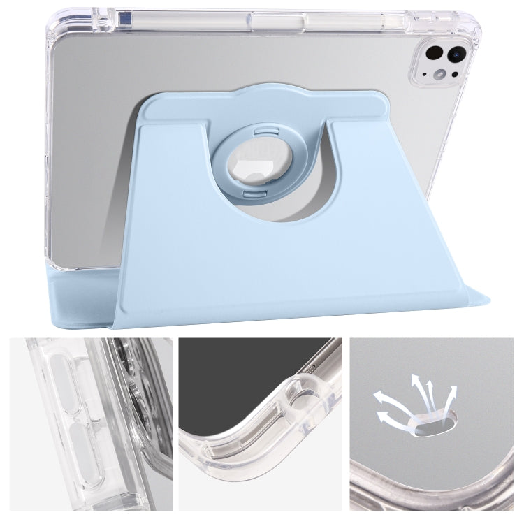 For iPad Pro 13 2024 Clear Acrylic 360 Rotation Detachable Leather Tablet Case(Ice Blue)