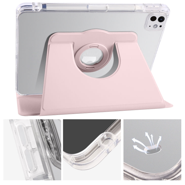 For iPad Pro 13 2024 Clear Acrylic 360 Rotation Detachable Leather Tablet Case(Pink)