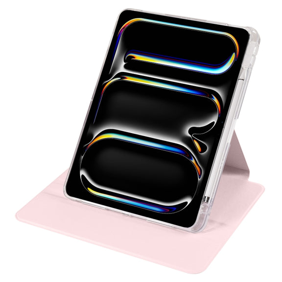 For iPad Pro 13 2024 Clear Acrylic 360 Rotation Detachable Leather Tablet Case(Pink)