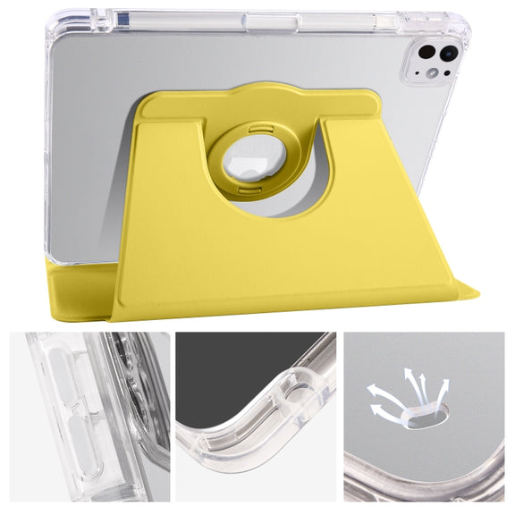 For iPad Pro 13 2024 Clear Acrylic 360 Rotation Detachable Leather Tablet Case(Yellow)