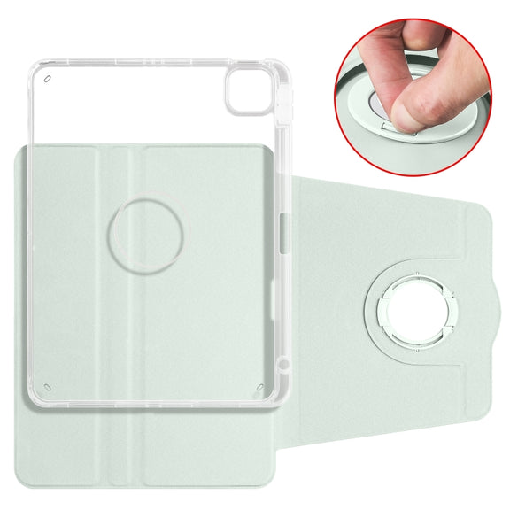 For iPad Pro 13 2024 Clear Acrylic 360 Rotation Detachable Leather Tablet Case(Light Green)