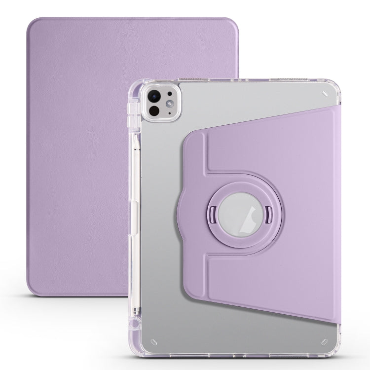 For iPad Pro 13 2024 Clear Acrylic 360 Rotation Detachable Leather Tablet Case(Light Purple)