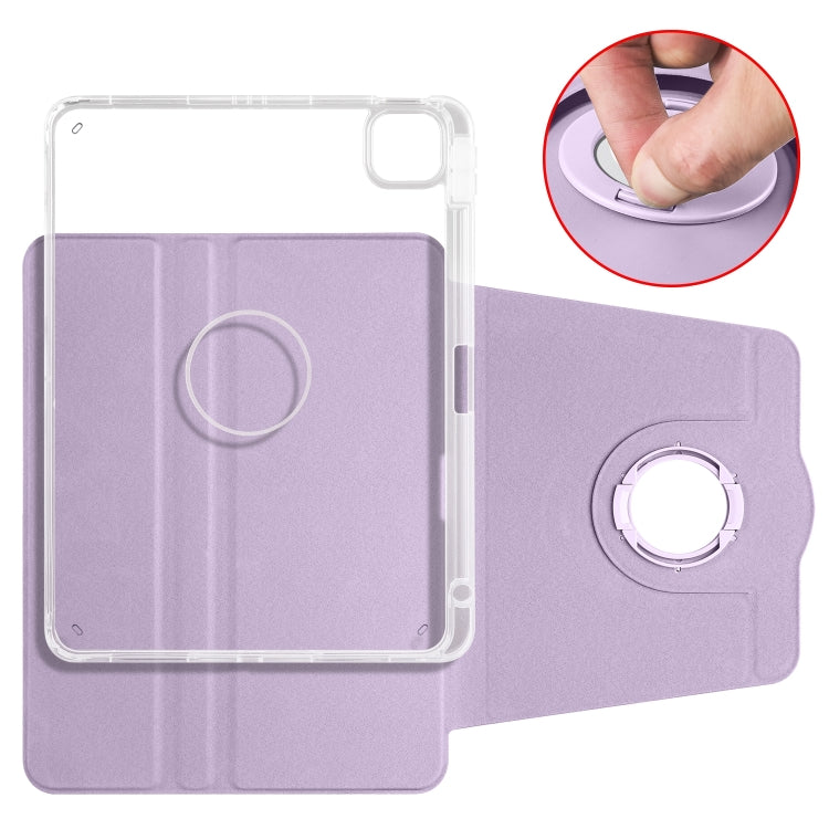 For iPad Pro 13 2024 Clear Acrylic 360 Rotation Detachable Leather Tablet Case(Light Purple)