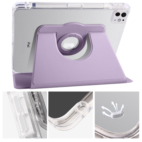 For iPad Pro 13 2024 Clear Acrylic 360 Rotation Detachable Leather Tablet Case(Light Purple)