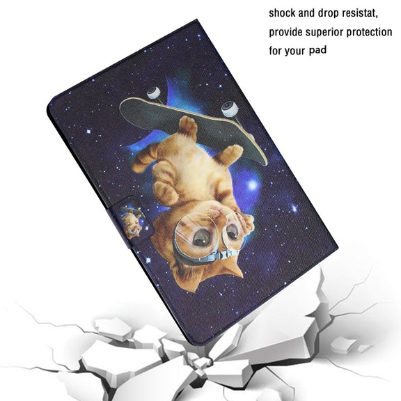 For Amazon Kindle Fire Max 11 Colored Drawing Smart Leather Tablet Case(Skateboard Cat)