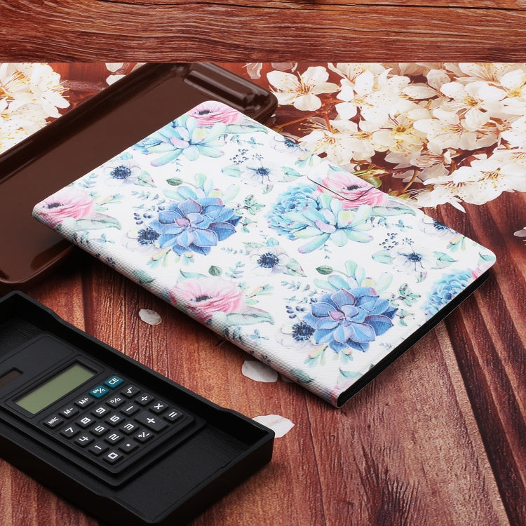 For Amazon Kindle Fire Max 11 Colored Drawing Flower Smart Leather Tablet Case(Blue Folower)