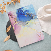 For Amazon Kindle Fire Max 11 Colored Drawing Marble Smart Leather Tablet Case(Pink Blue)