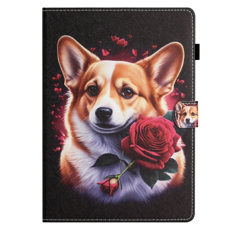 For Amazon Kindle Fire Max 11 Coloured Drawing Stitching Smart Leather Tablet Case(Corgi)