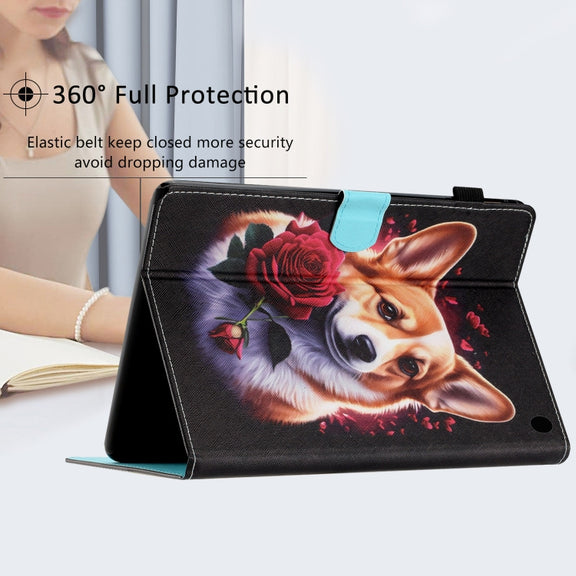 For Amazon Kindle Fire Max 11 Coloured Drawing Stitching Smart Leather Tablet Case(Corgi)
