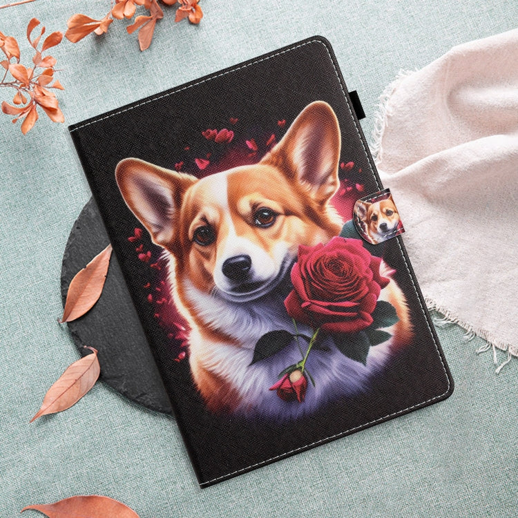 For Amazon Kindle Fire Max 11 Coloured Drawing Stitching Smart Leather Tablet Case(Corgi)