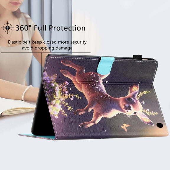 For Amazon Kindle Fire Max 11 Coloured Drawing Stitching Smart Leather Tablet Case(Little Deer)