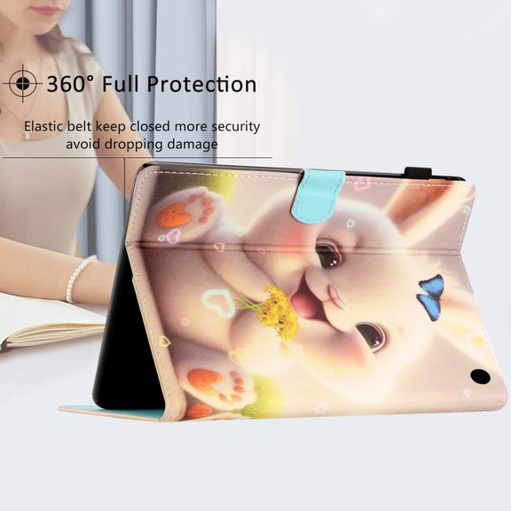For Amazon Kindle Fire Max 11 Coloured Drawing Stitching Smart Leather Tablet Case(Rabbit)