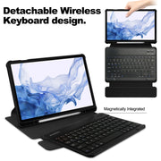 For Samsung Galaxy Tab S9 360 Rotation Transparent Smart Leather Case with Keyboard(Black)