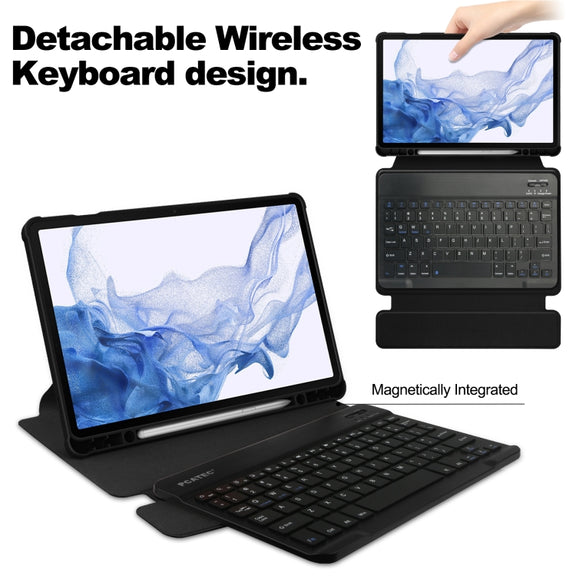 For Samsung Galaxy Tab S9 360 Rotation Transparent Smart Leather Case with Keyboard(Black)