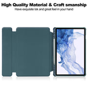 For Samsung Galaxy Tab S9 360 Rotation Transparent Smart Leather Case with Keyboard(Dark Green)