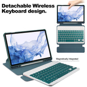 For Samsung Galaxy Tab S9 360 Rotation Transparent Smart Leather Case with Keyboard(Dark Green)