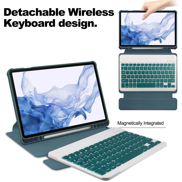 For Samsung Galaxy Tab S9 360 Rotation Transparent Smart Leather Case with Keyboard(Dark Green)