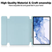 For Samsung Galaxy Tab S9 360 Rotation Transparent Smart Leather Case with Keyboard(Sky Blue)