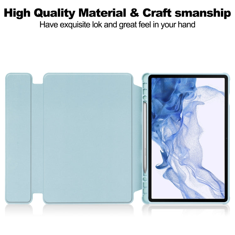 For Samsung Galaxy Tab S9 360 Rotation Transparent Smart Leather Case with Keyboard(Sky Blue)