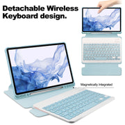 For Samsung Galaxy Tab S9 360 Rotation Transparent Smart Leather Case with Keyboard(Sky Blue)