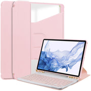 For Samsung Galaxy Tab S9 360 Rotation Transparent Smart Leather Case with Keyboard(Pink)
