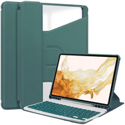 For Samsung Galaxy Tab S9+ 360 Rotation Transparent Smart Leather Case with Keyboard(Dark Green)