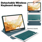 For Samsung Galaxy Tab S9+ 360 Rotation Transparent Smart Leather Case with Keyboard(Dark Green)