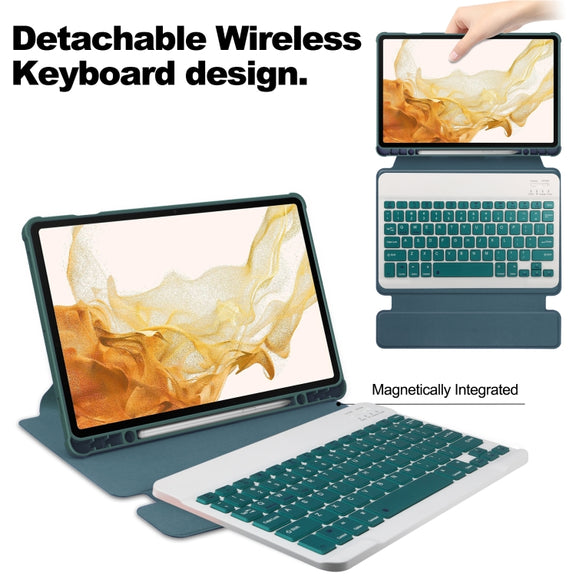 For Samsung Galaxy Tab S9+ 360 Rotation Transparent Smart Leather Case with Keyboard(Dark Green)