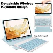 For Samsung Galaxy Tab S9+ 360 Rotation Transparent Smart Leather Case with Keyboard(Sky Blue)