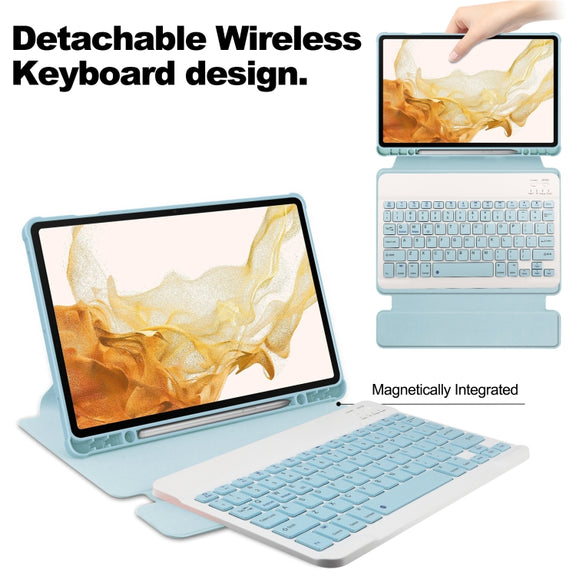 For Samsung Galaxy Tab S9+ 360 Rotation Transparent Smart Leather Case with Keyboard(Sky Blue)