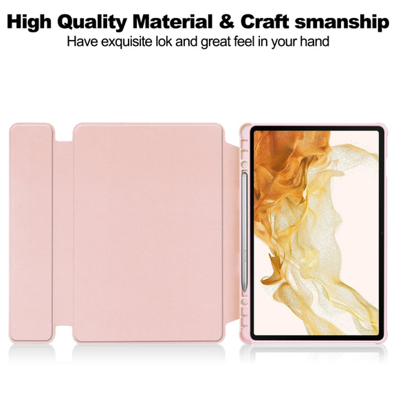 For Samsung Galaxy Tab S9+ 360 Rotation Transparent Smart Leather Case with Keyboard(Pink)