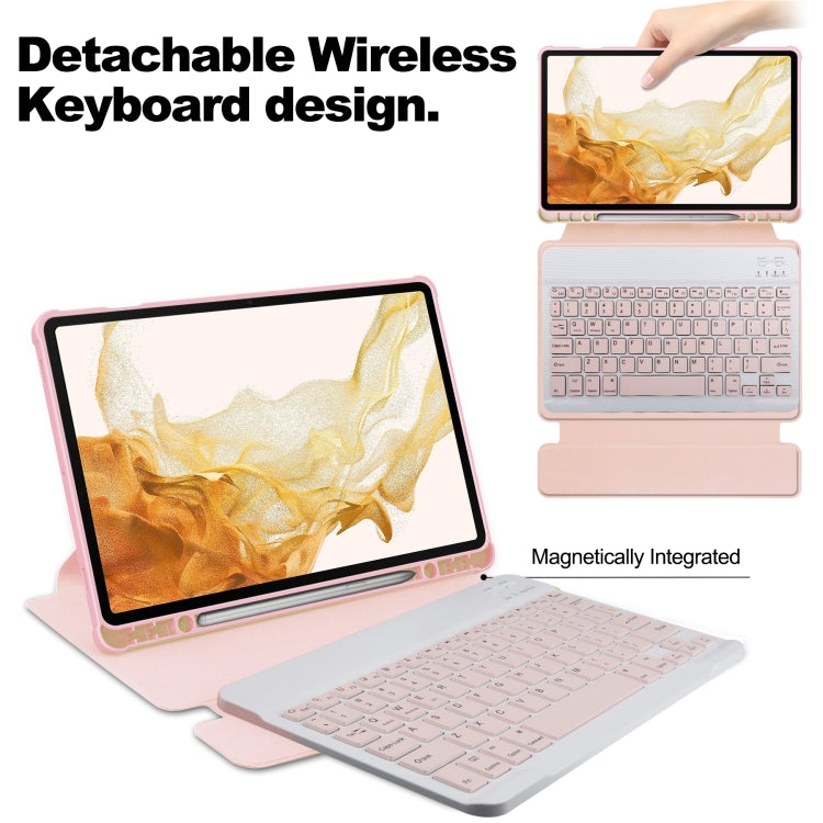 For Samsung Galaxy Tab S9+ 360 Rotation Transparent Smart Leather Case with Keyboard(Pink)