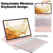For Samsung Galaxy Tab S9+ 360 Rotation Transparent Smart Leather Case with Keyboard(Pink)