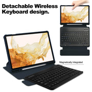 For Samsung Galaxy Tab S9+ 360 Rotation Transparent Smart Leather Case with Keyboard(Dark Blue)