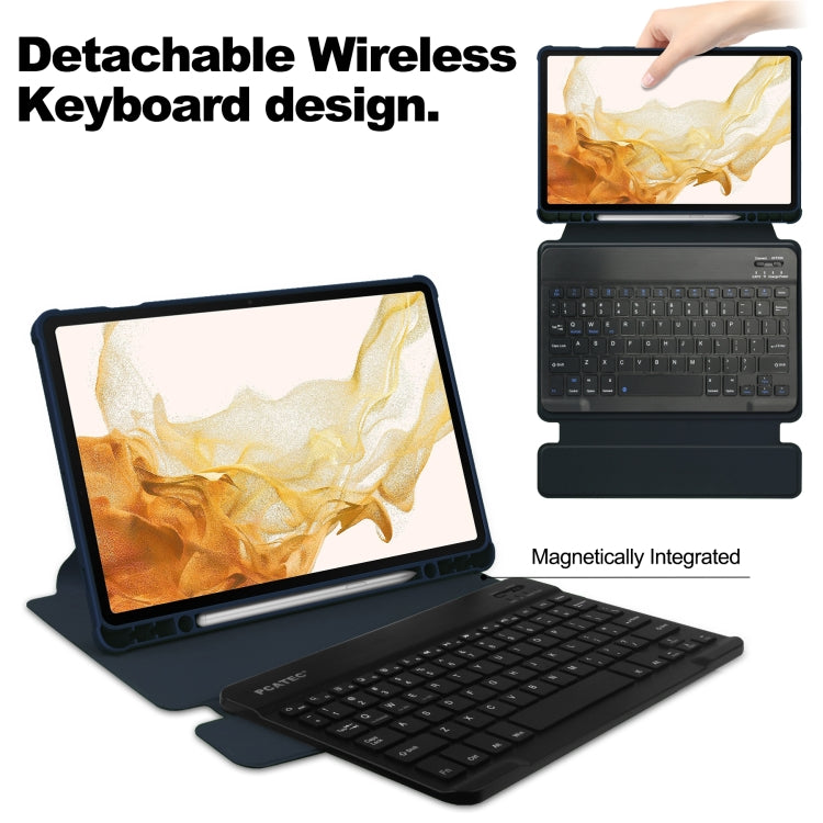 For Samsung Galaxy Tab S9+ 360 Rotation Transparent Smart Leather Case with Keyboard(Dark Blue)
