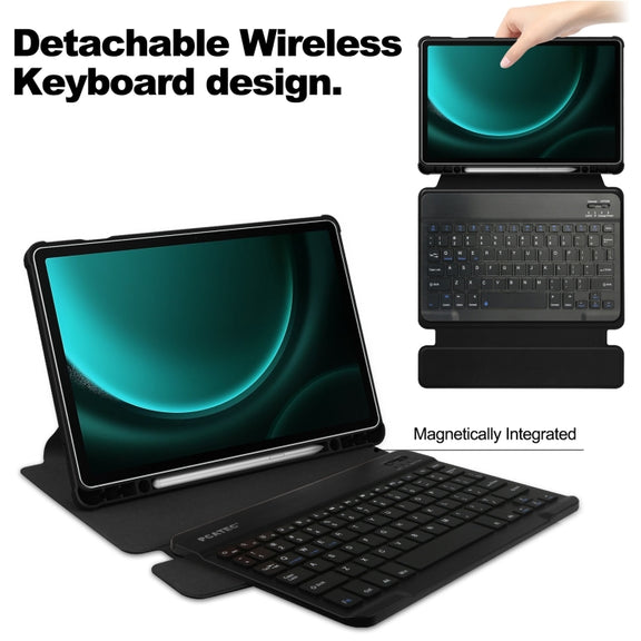For Samsung Galaxy Tab S9 FE+ / S10+ 360 Rotation Transparent Smart Leather Case with Keyboard(Black)