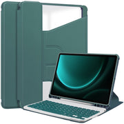 For Samsung Galaxy Tab S9 FE+ / S10+ 360 Rotation Transparent Smart Leather Case with Keyboard(Dark Green)