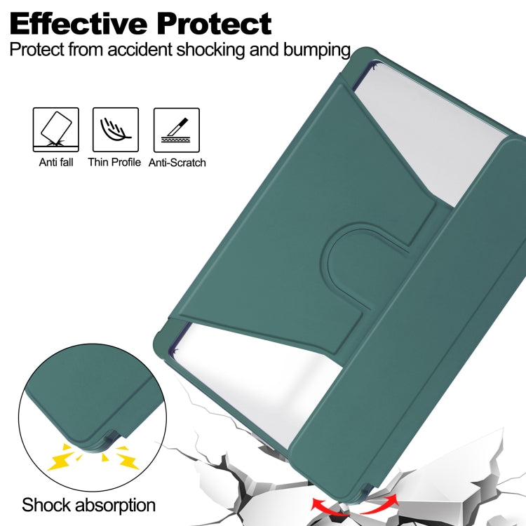 For Samsung Galaxy Tab S9 FE+ / S10+ 360 Rotation Transparent Smart Leather Case with Keyboard(Dark Green)