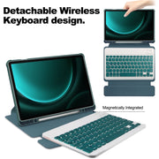 For Samsung Galaxy Tab S9 FE+ / S10+ 360 Rotation Transparent Smart Leather Case with Keyboard(Dark Green)